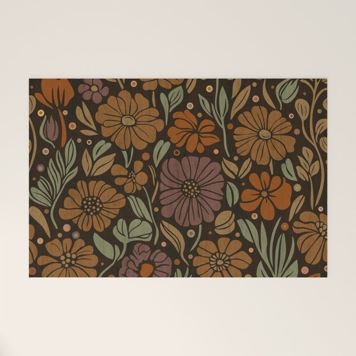 Eternal Summer Block Print Countryside Vibes Flower Garden Marigold Welcome Mat Gallery Image 1