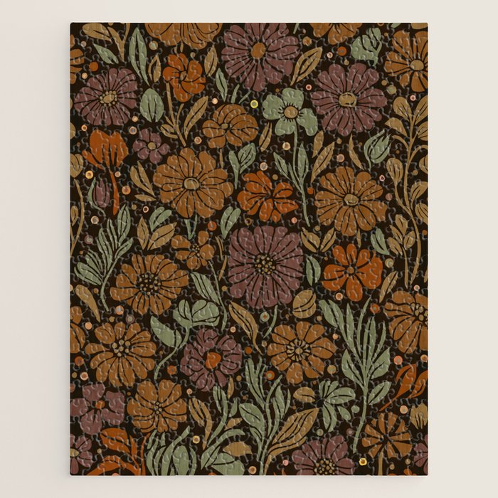 Eternal Summer Block Print Countryside Vibes Flower Garden Marigold Jigsaw Puzzle Gallery Image 1