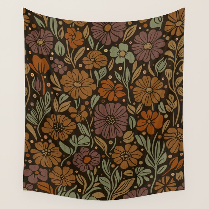 Eternal Summer Block Print Countryside Vibes Flower Garden Marigold Wall Tapestry Gallery Image 1
