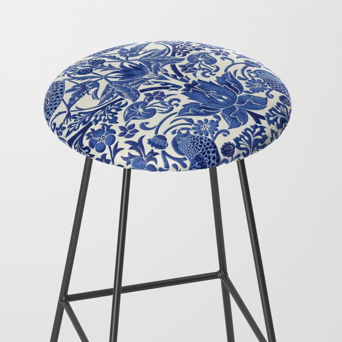 William Morris Strawberry Thief Blue & White Pattern Stool Gallery Image 2