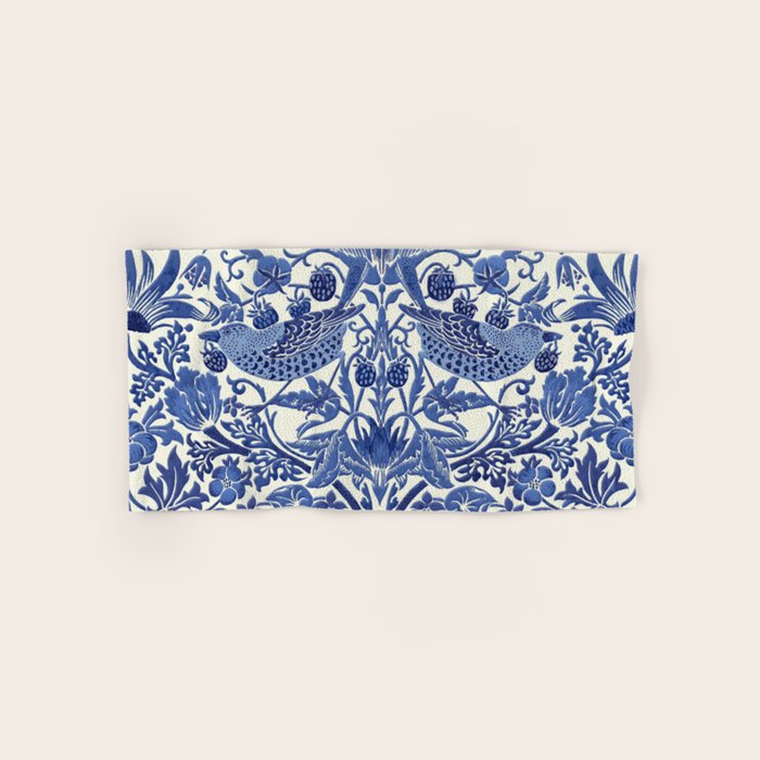 William Morris Strawberry Thief Blue & White Pattern Bath Towel Gallery Image 1