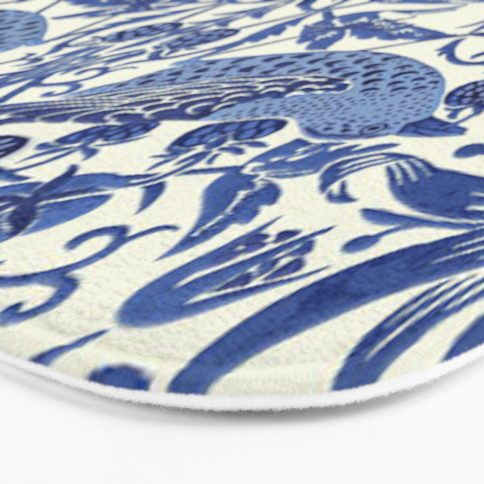 William Morris Strawberry Thief Blue & White Pattern Bath Mat Gallery Image 3