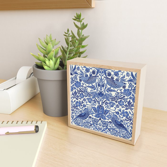 William Morris Strawberry Thief Blue & White Pattern Mini Art Print Gallery Image 2