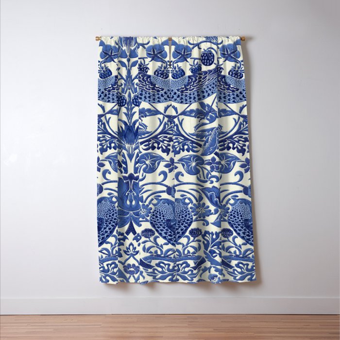 William Morris Strawberry Thief Blue & White Pattern Window Curtain Gallery Image 3