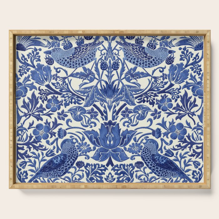 William Morris Strawberry Thief Blue & White Pattern Serving Tray Gallery Image 1
