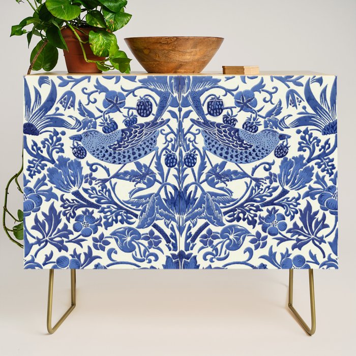William Morris Strawberry Thief Blue & White Pattern Credenza Gallery Image 1