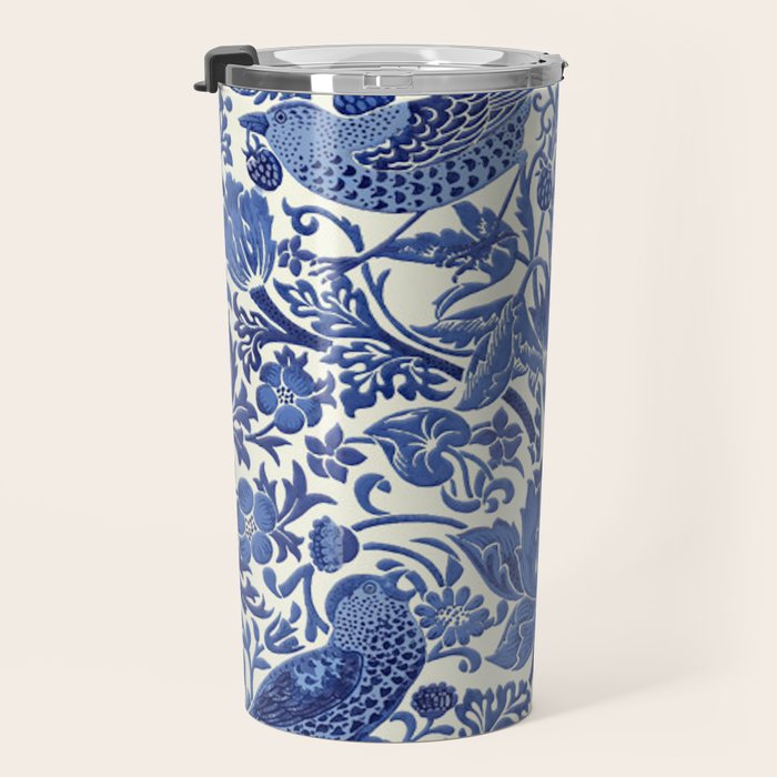 William Morris Strawberry Thief Blue & White Pattern Travel Mug Gallery Image 3