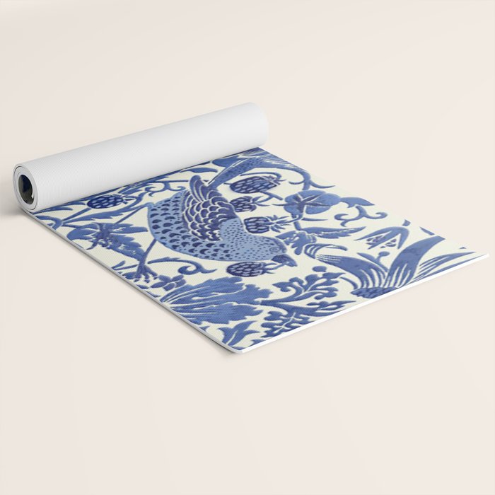 William Morris Strawberry Thief Blue & White Pattern Yoga Mat Gallery Image 2