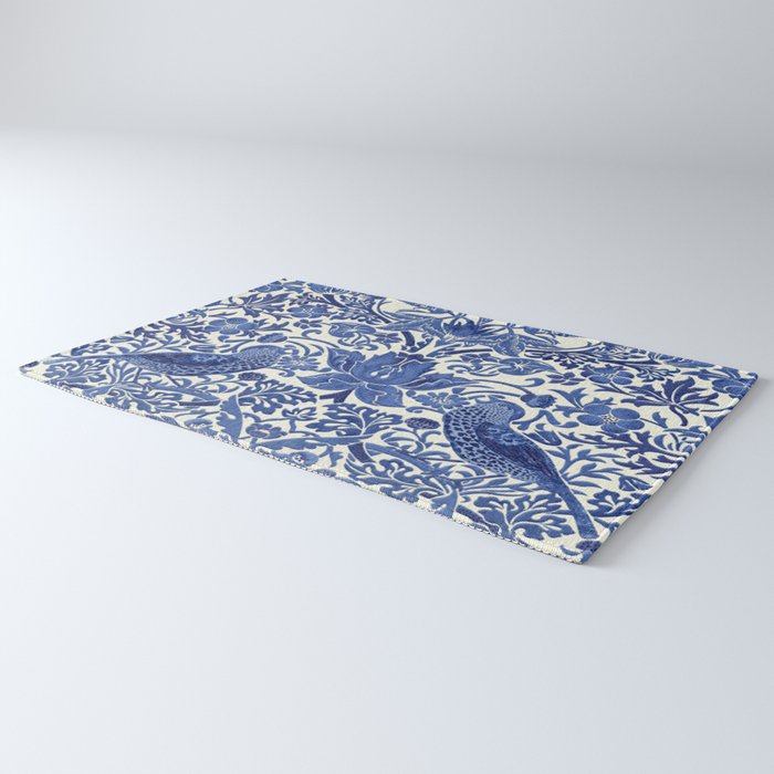 William Morris Strawberry Thief Blue & White Pattern Rug Gallery Image 3
