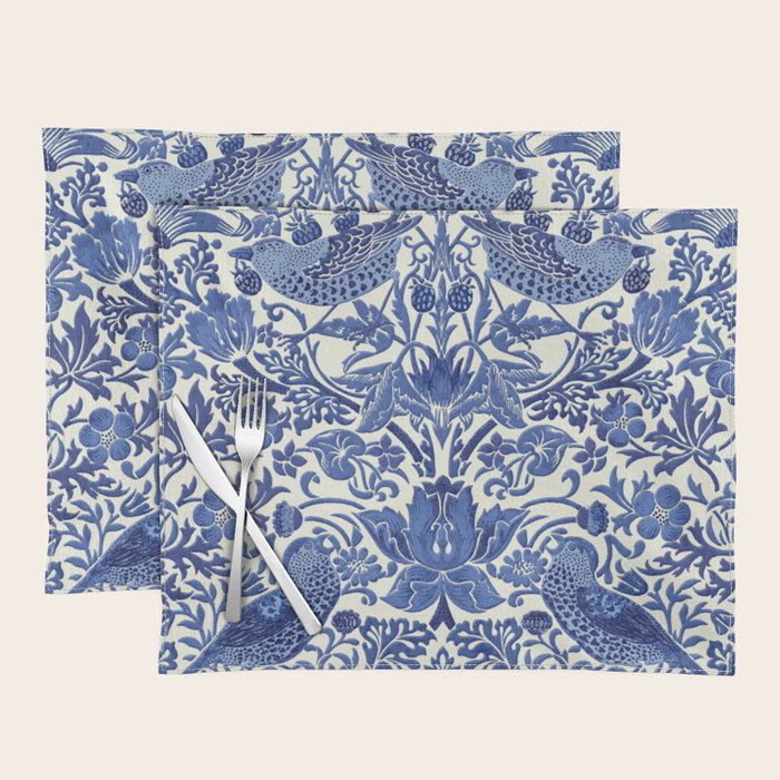 William Morris Strawberry Thief Blue & White Pattern Placemat Gallery Image 1