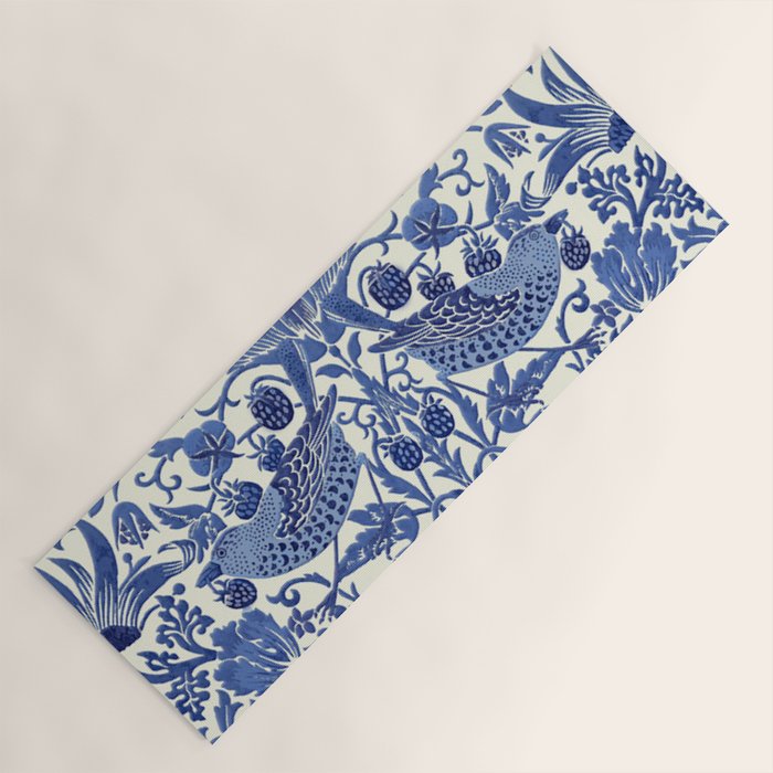 William Morris Strawberry Thief Blue & White Pattern Yoga Mat Gallery Image 1