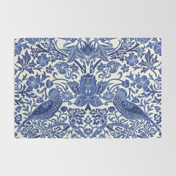 William Morris Strawberry Thief Blue & White Pattern Rug Gallery Image 2