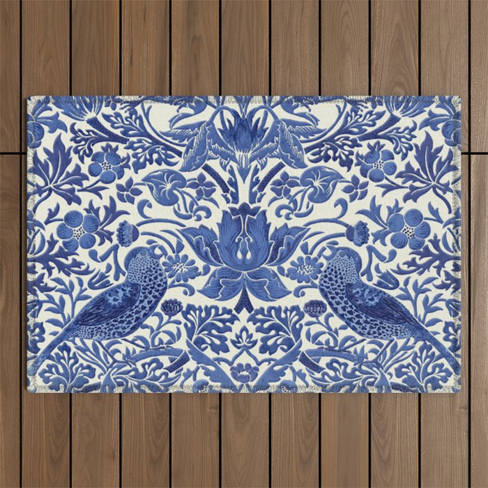 William Morris Strawberry Thief Blue & White Pattern Outdoor Rug Gallery Image 1
