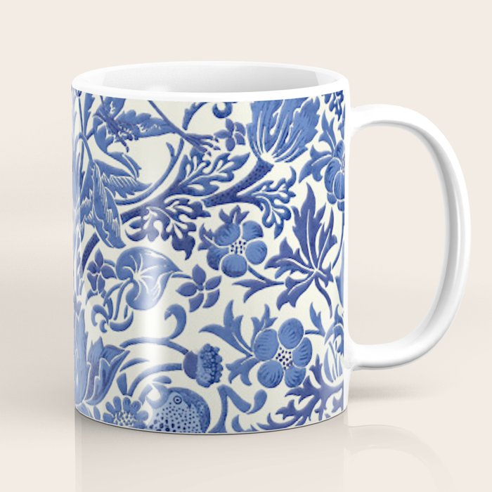 William Morris Strawberry Thief Blue & White Pattern Coffee Mug Gallery Image 1