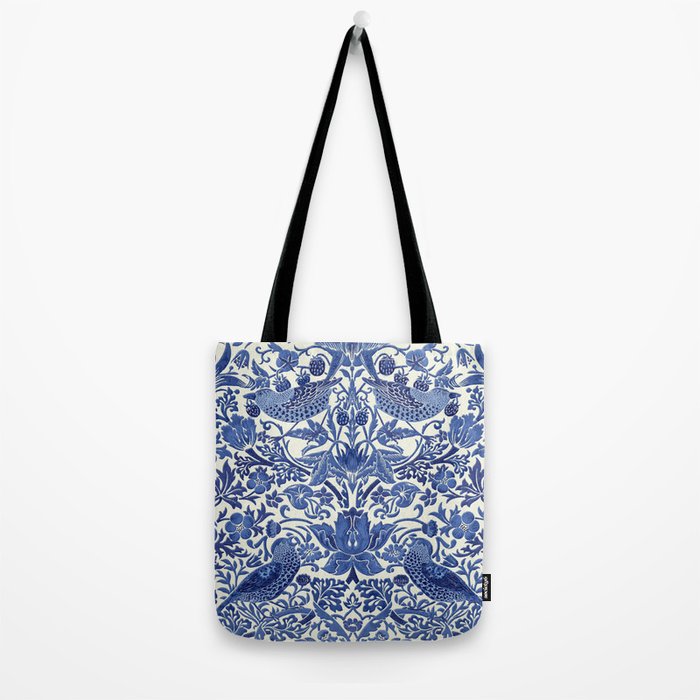 William Morris Strawberry Thief Blue & White Pattern Tote Bag Gallery Image 2