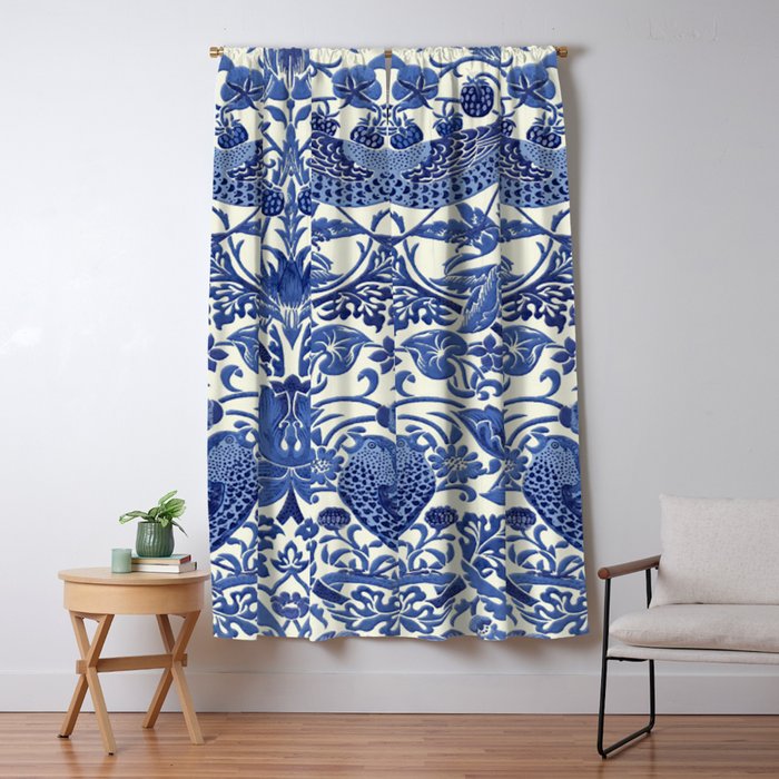 William Morris Strawberry Thief Blue & White Pattern Window Curtain Gallery Image 5