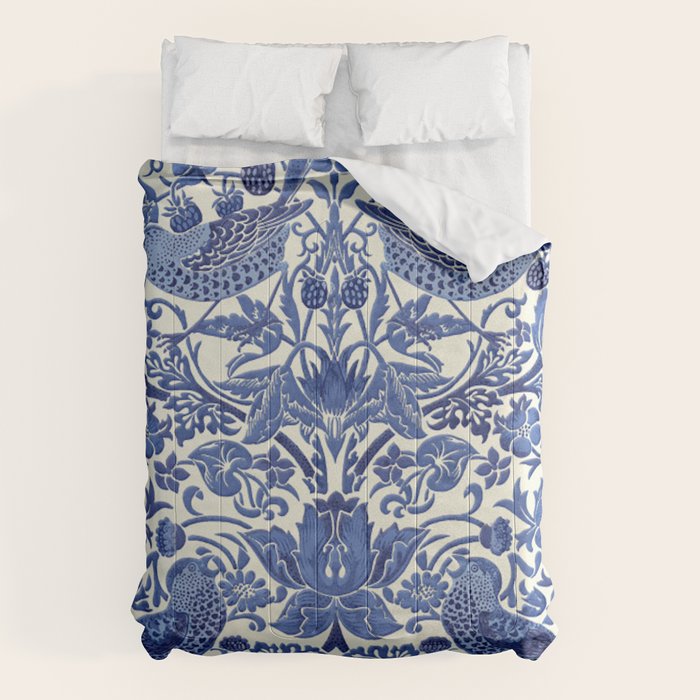 William Morris Strawberry Thief Blue & White Pattern Comforter Gallery Image 1
