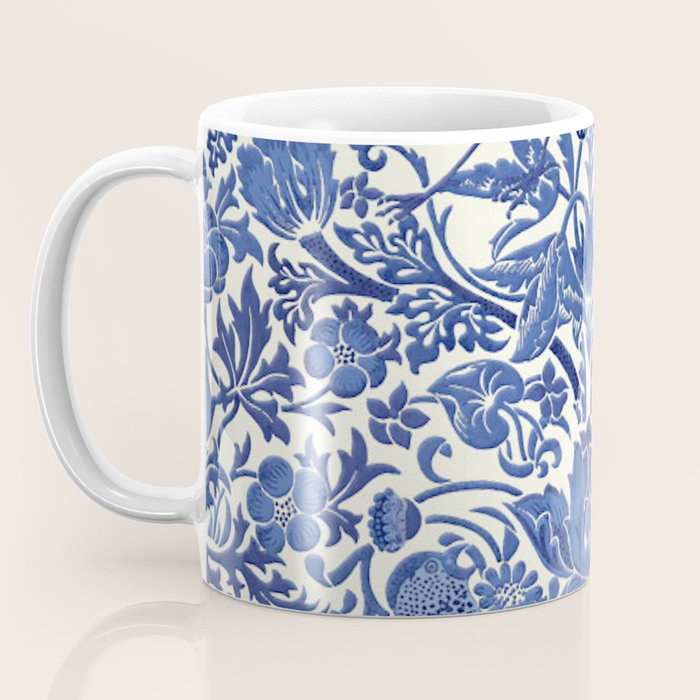 William Morris Strawberry Thief Blue & White Pattern Coffee Mug Gallery Image 3