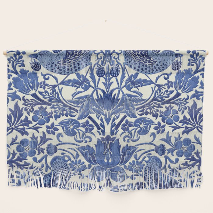 William Morris Strawberry Thief Blue & White Pattern Wall Hanging Gallery Image 1