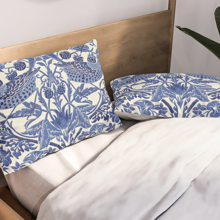 William Morris Strawberry Thief Blue & White Pattern Pillow Sham Gallery Image 2