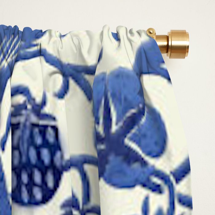 William Morris Strawberry Thief Blue & White Pattern Window Curtain Gallery Image 2