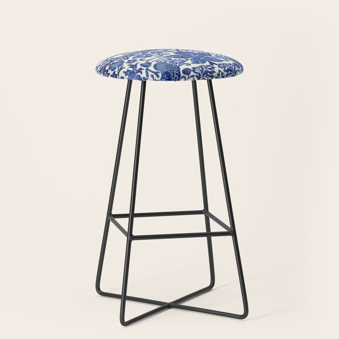 William Morris Strawberry Thief Blue & White Pattern Stool Gallery Image 1