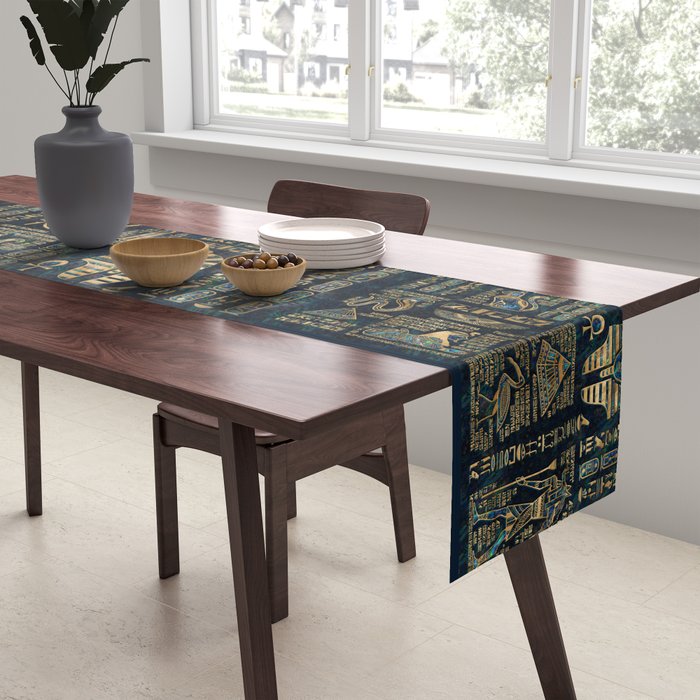 Egyptian hieroglyphs and deities -Abalone and gold Table Runner Gallery Image 2