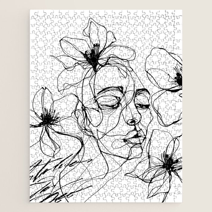 Monochrome Muse Expressive Line Art Portrait Jigsaw Puzzle Gallery Image 1