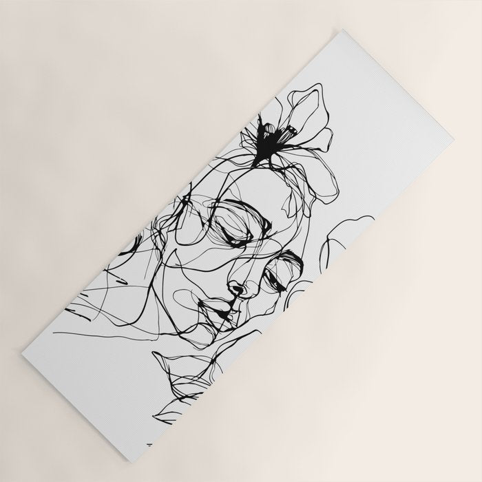 Monochrome Muse Expressive Line Art Portrait Yoga Mat Gallery Image 1