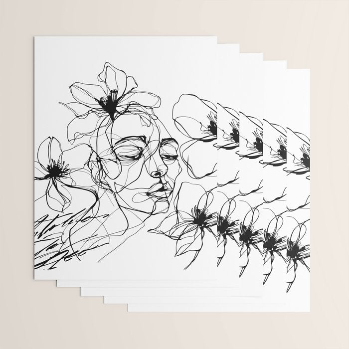 Monochrome Muse Expressive Line Art Portrait Wrapping Paper Gallery Image 3