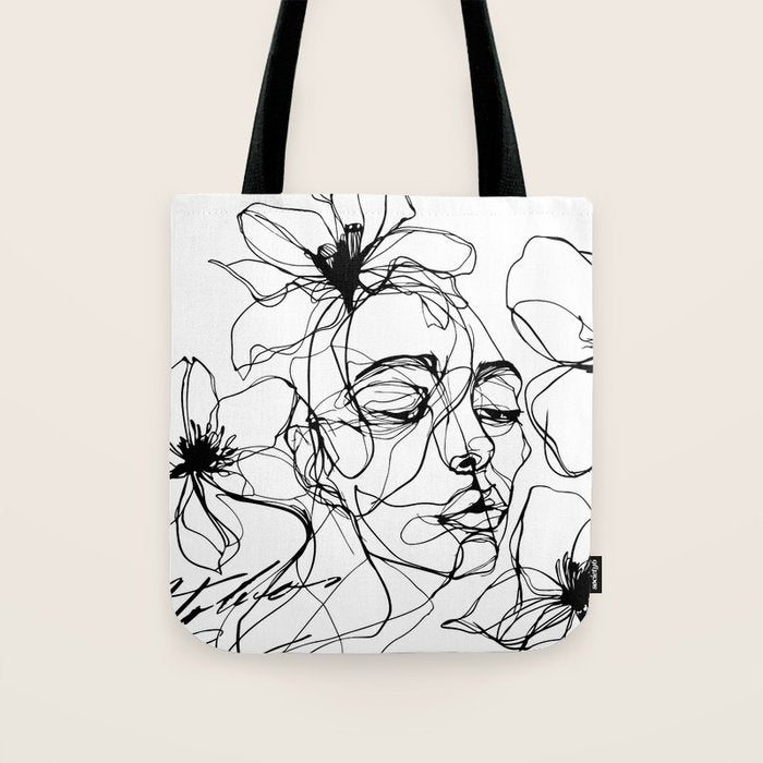 Monochrome Muse Expressive Line Art Portrait Tote Bag Gallery Image 1