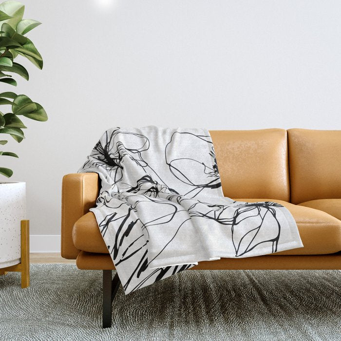 Monochrome Muse Expressive Line Art Portrait Throw Blanket Gallery Image 1