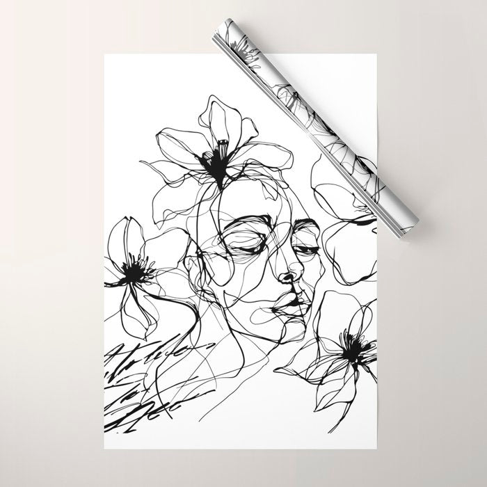 Monochrome Muse Expressive Line Art Portrait Wrapping Paper Gallery Image 1