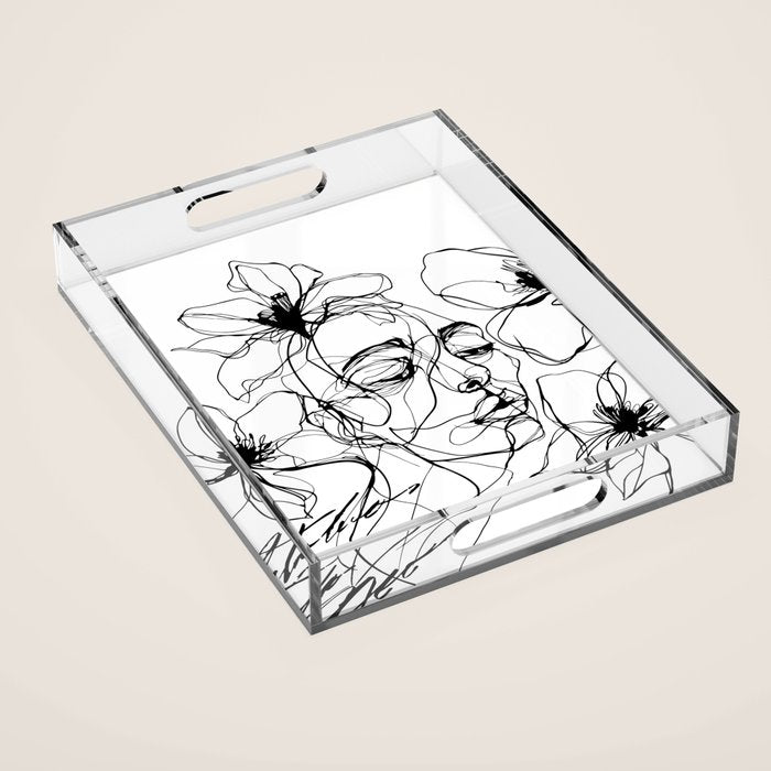 Monochrome Muse Expressive Line Art Portrait Acrylic Tray Gallery Image 1
