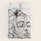 Monochrome Muse Expressive Line Art Portrait Duvet Cover Gallery Image 6