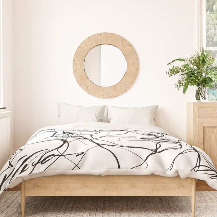 Monochrome Muse Expressive Line Art Portrait Duvet Cover Gallery Image 3