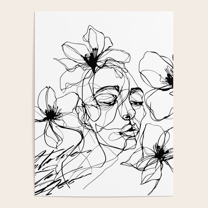 Monochrome Muse Expressive Line Art Portrait Poster Gallery Image 4