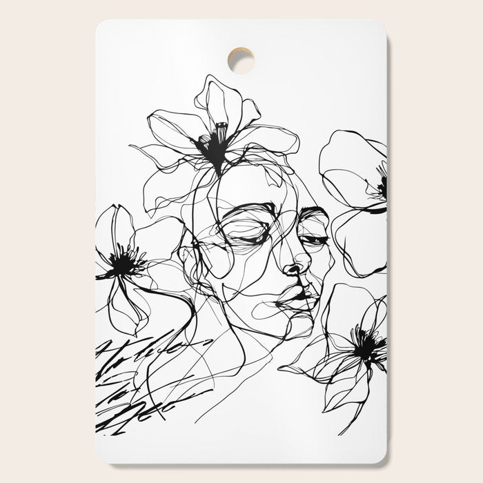 Monochrome Muse Expressive Line Art Portrait Cutting Board Gallery Image 1