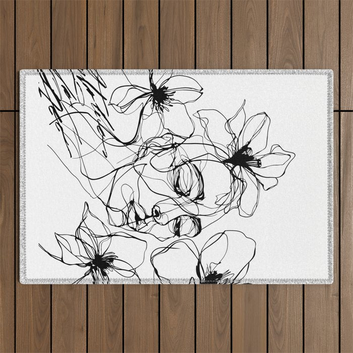 Monochrome Muse Expressive Line Art Portrait Outdoor Rug Gallery Image 1