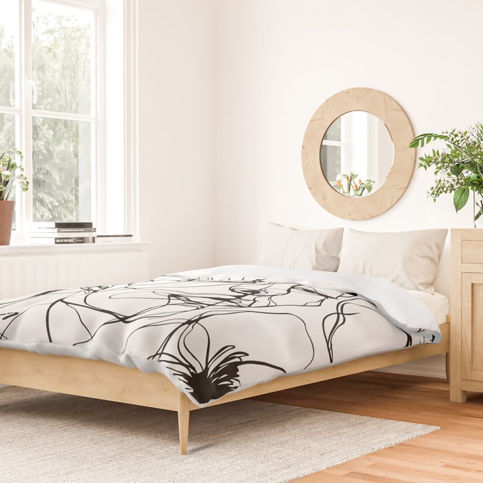 Monochrome Muse Expressive Line Art Portrait Duvet Cover Gallery Image 2