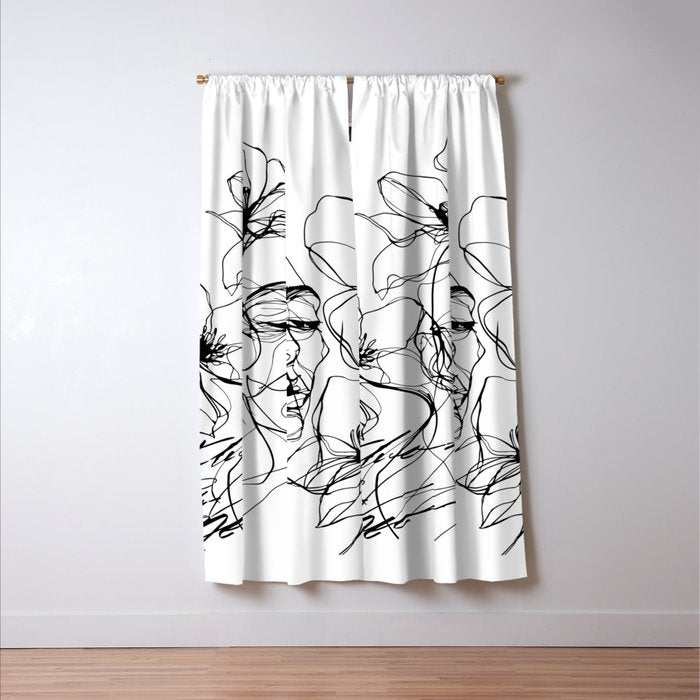 Monochrome Muse Expressive Line Art Portrait Window Curtain Gallery Image 3