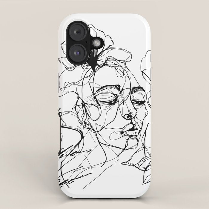 Monochrome Muse Expressive Line Art Portrait iPhone Case Gallery Image 1