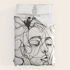Monochrome Muse Expressive Line Art Portrait Comforter Gallery Image 6