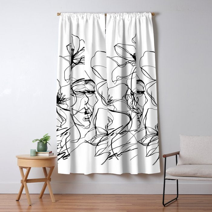 Monochrome Muse Expressive Line Art Portrait Window Curtain Gallery Image 1