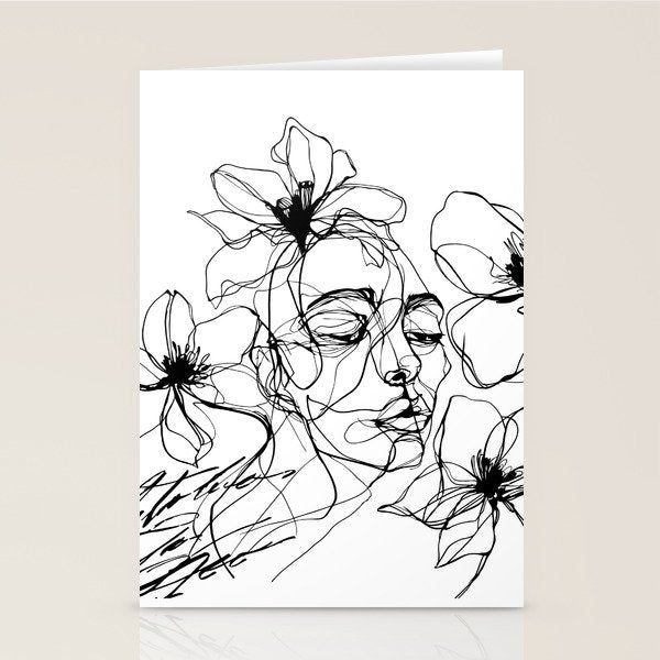 Monochrome Muse Expressive Line Art Portrait Stationery Card Gallery Image 2