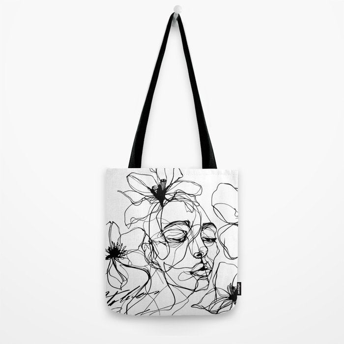 Monochrome Muse Expressive Line Art Portrait Tote Bag Gallery Image 2