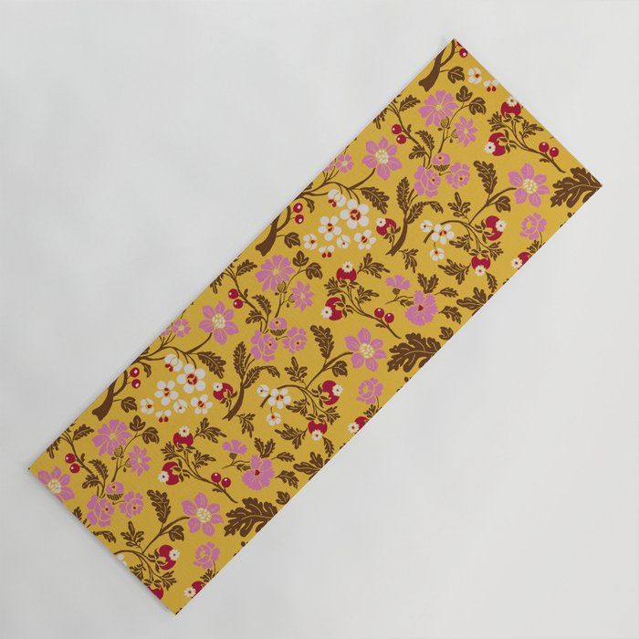 Chinoiserie Hand Drawn Florals On Yellow Yoga Mat Gallery Image 1