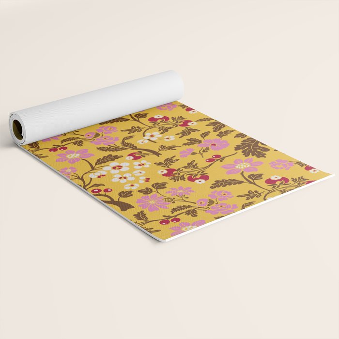 Chinoiserie Hand Drawn Florals On Yellow Yoga Mat Gallery Image 2