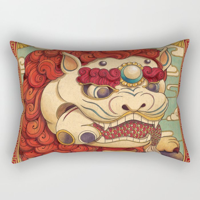 Chinese Lion Rectangular Pillow Gallery Image 1