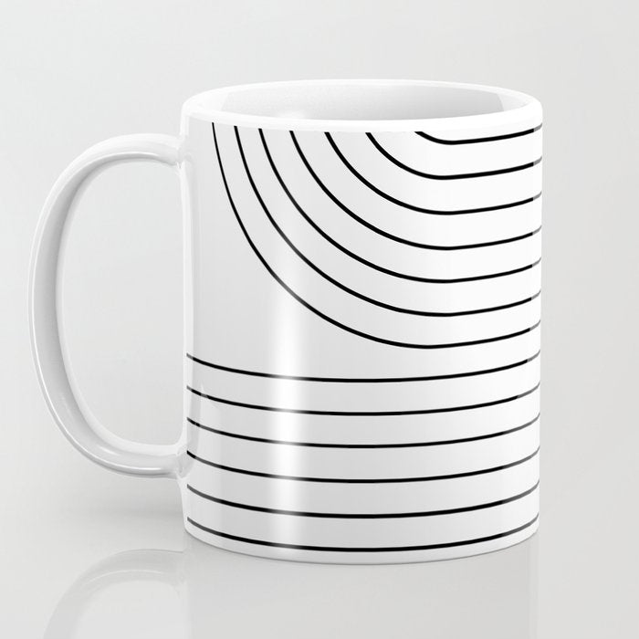 Minimal Line Curvature I Black and White Mid Century Modern Arch Abstract Coffee Mug Gallery Image 3